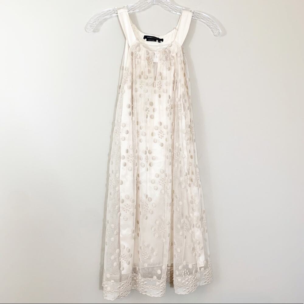 BCBGMaxAzria Cream Embroidery Tent Dress